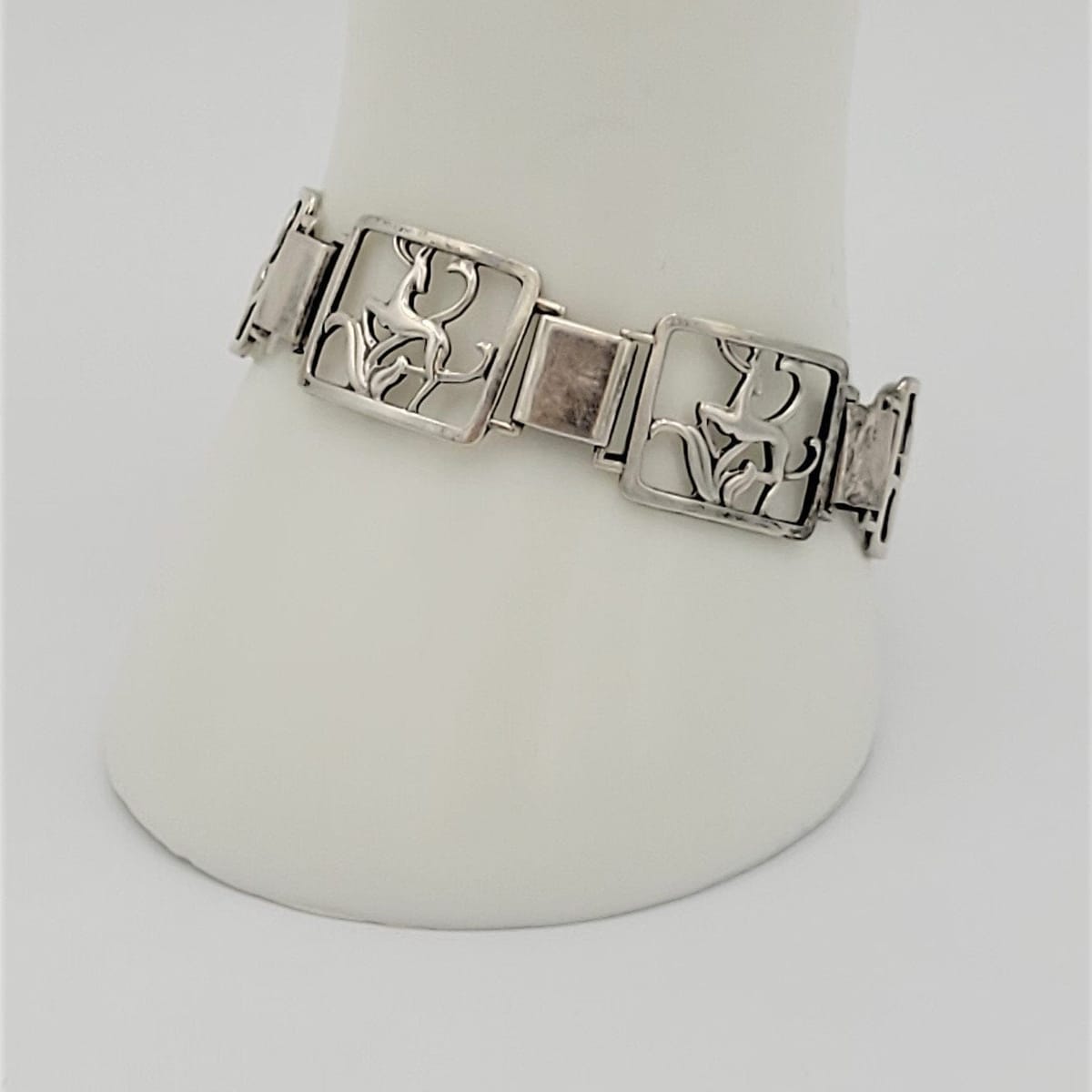 Jensen Denmark Jewelry VNTG Jensen Denmark 830 Sterling Panel Link Bracelet Deer in Foliage Circa 1920s