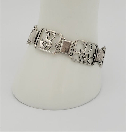 Jensen Denmark Jewelry VNTG Jensen Denmark 830 Sterling Panel Link Bracelet Deer in Foliage Circa 1920s