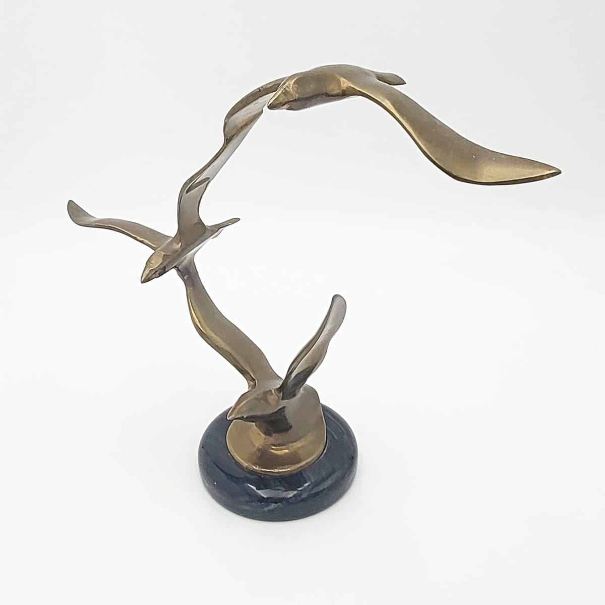 Jere Style Sculpture Sculpture Vintage Jere Style Matte Brass Modernist Birds in Flight Sculpture Marble Base