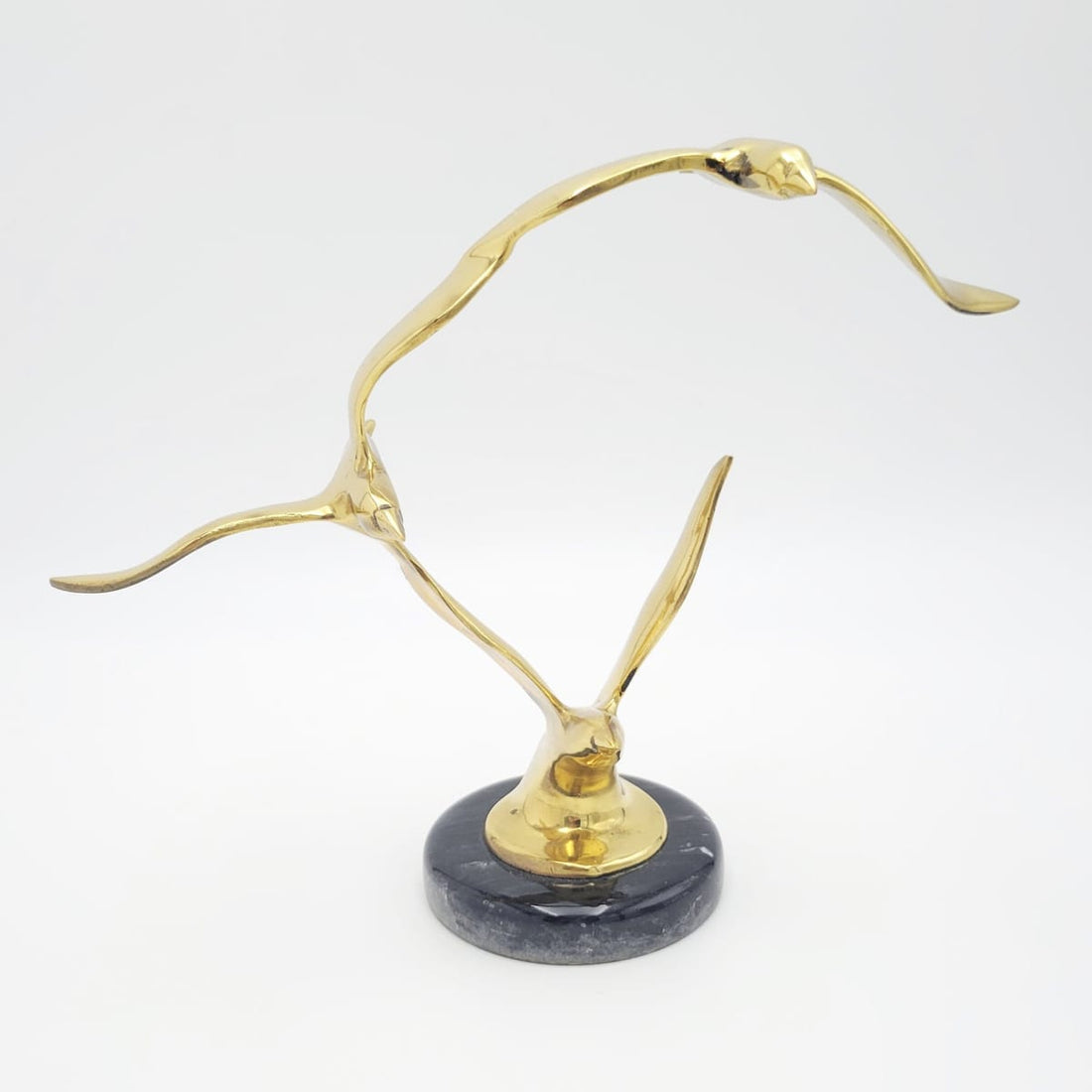 Jere Style Sculpture Sculpture Vintage Jere Style Shiny Brass Modernist Birds in Flight Sculpture Marble Base