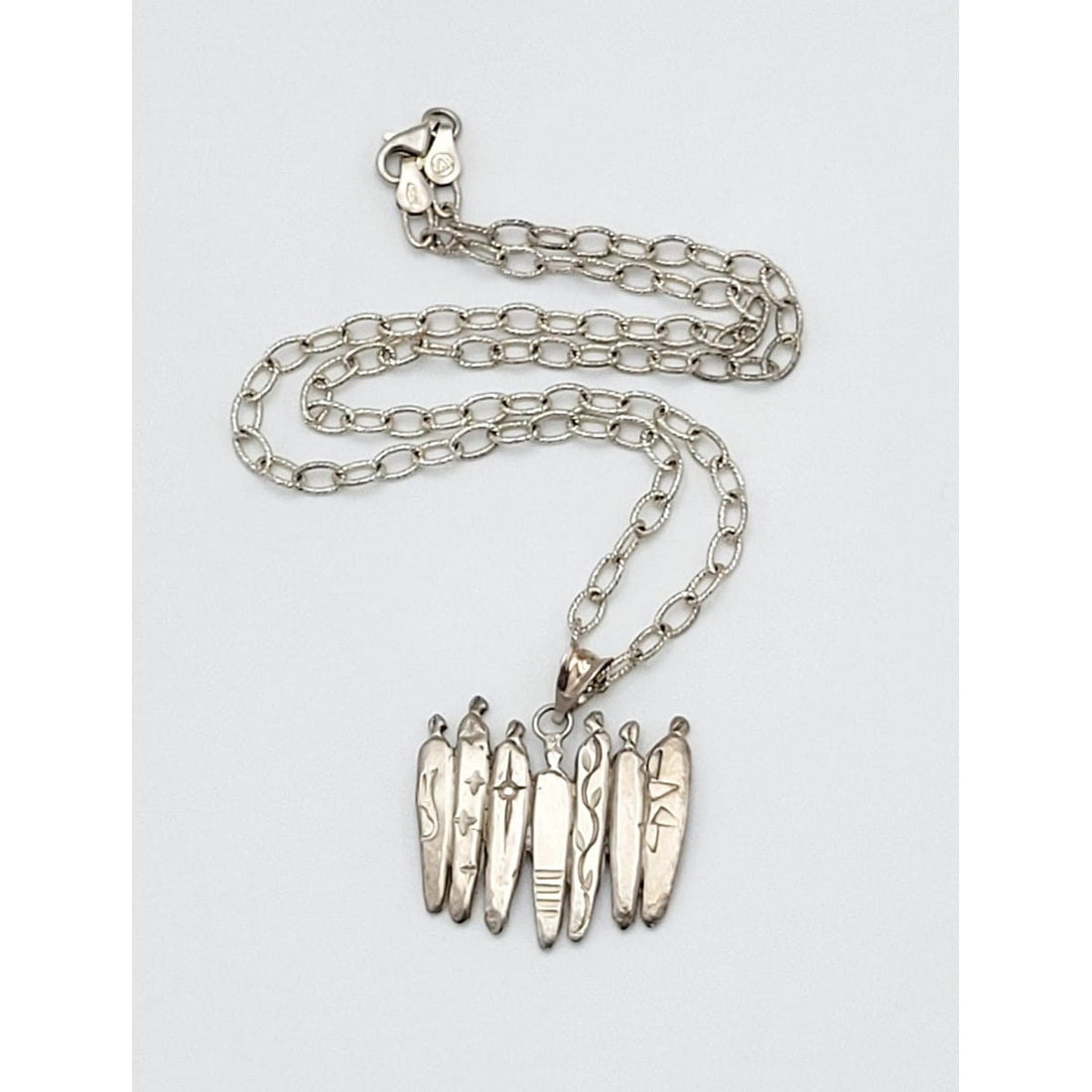 Jerry Roan Jewelry Rare Navajo Designer Jerry Roan "Spirit Guides" Sterling Pendant Necklace 1970s