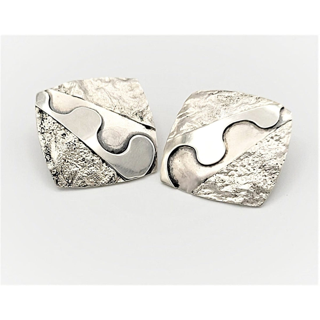JGL Jewelry Vintage 925 Sterling Silver Abstract Modernist JGL Signed Pierced Square Earrings
