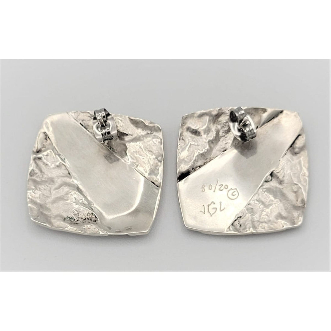 JGL Jewelry Vintage Sterling Silver Abstract Modernist JGL Signed Pierced Square Earrings