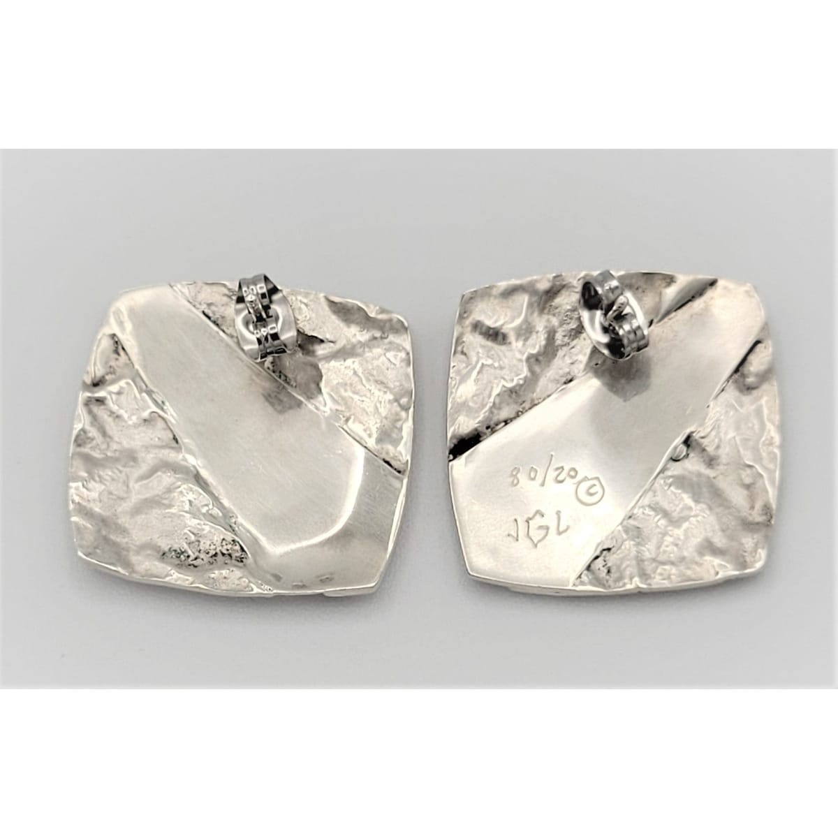 JGL Jewelry Vintage Sterling Silver Abstract Modernist JGL Signed Pierced Square Earrings