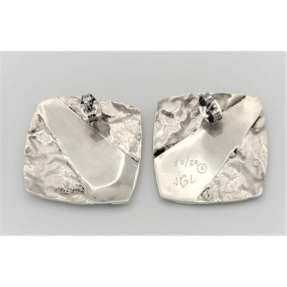 JGL Jewelry Vintage Sterling Silver Abstract Modernist JGL Signed Pierced Square Earrings