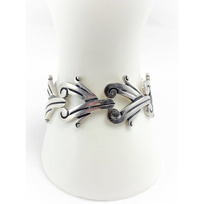 JJ Taxco Jewelry JJ Taxco Eagle 3 Margot Modernist Style Panel Link Sterling Bracelet 1950s