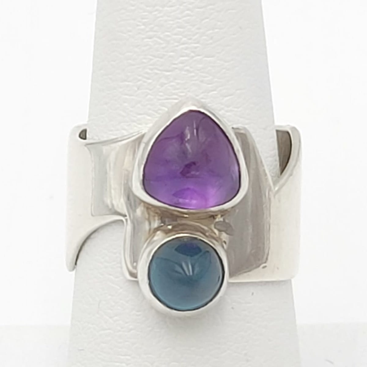Jody Ochs Jewelry Fab! Jody Ochs Sterling Amethyst Blue Topaz Abstract Cigar Band Ring 1997