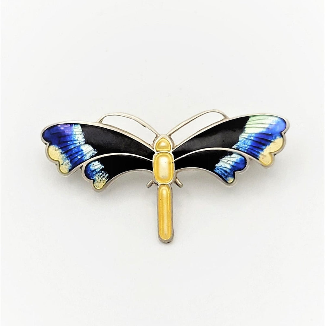 John Baalerud Jewelry Vintage John Ballerud Norway 925SS &amp; Guilloche Enamel Dragonfly Brooch Pin