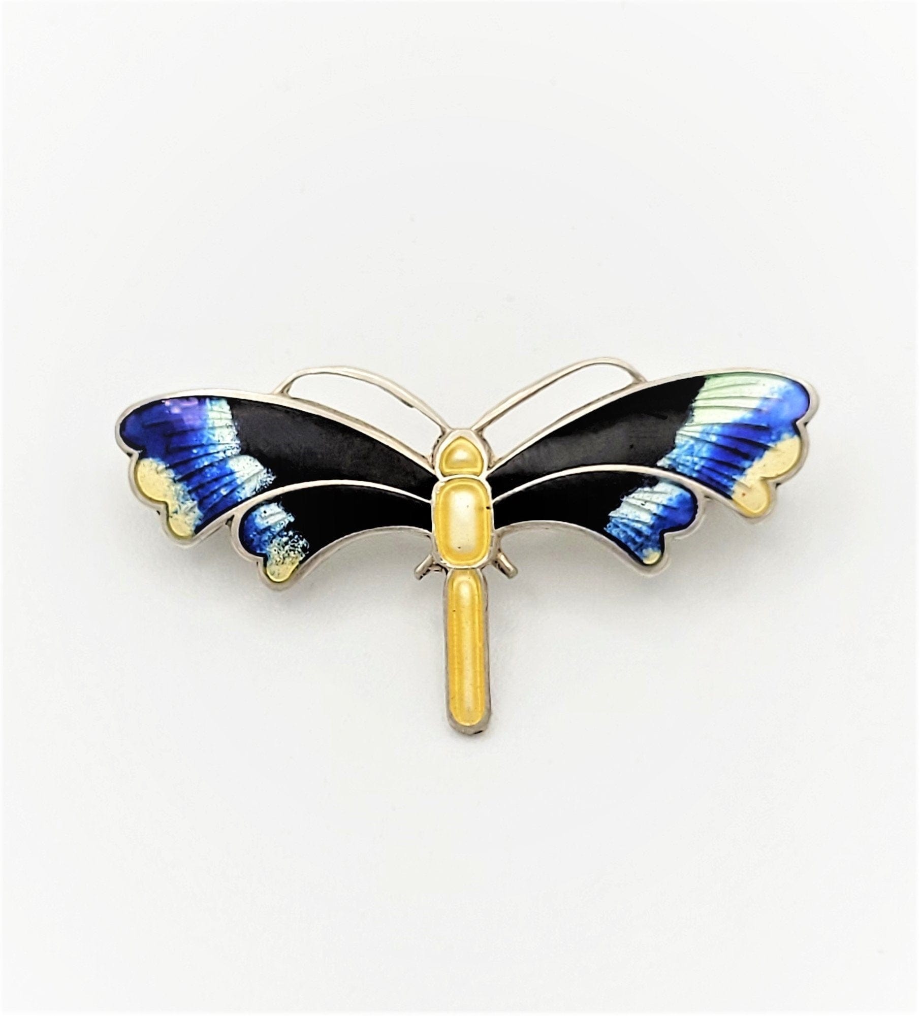 John Baalerud Jewelry Vintage John Ballerud Norway 925SS & Guilloche Enamel Dragonfly Brooch Pin