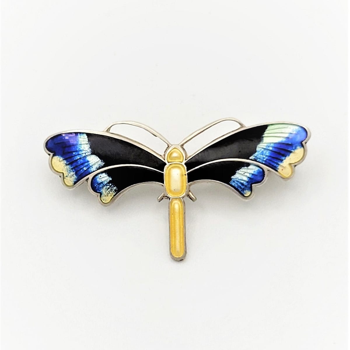 John Baalerud Jewelry Vintage John Ballerud Norway 925SS &amp; Guilloche Enamel Dragonfly Brooch Pin