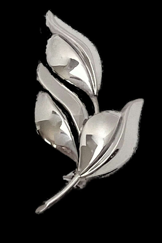 John Lauritzen Jewelry Designer John Lauritzen Denmark Sterling Budding LEAVES Brooch Pendant 1950s