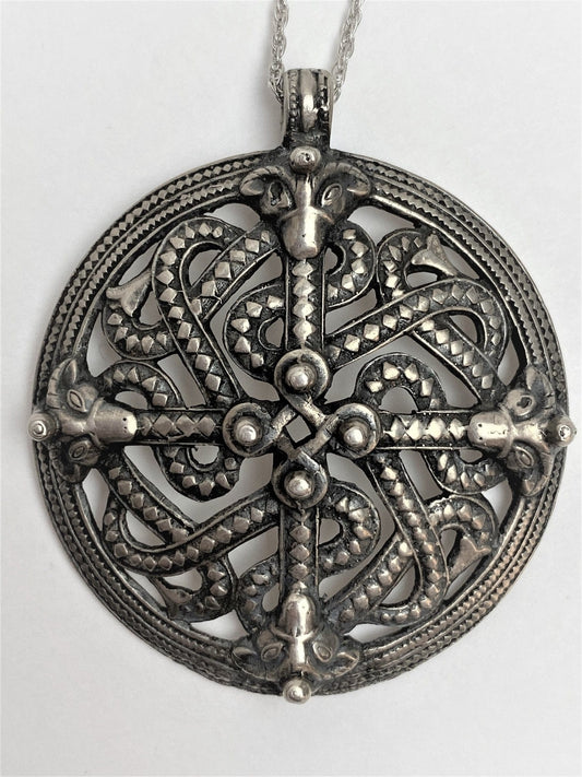 Kalevala Koru Jewelry VNTG Kalevala Koru Finland 925SS Viking Ram's Head Medallion Pendant Necklace