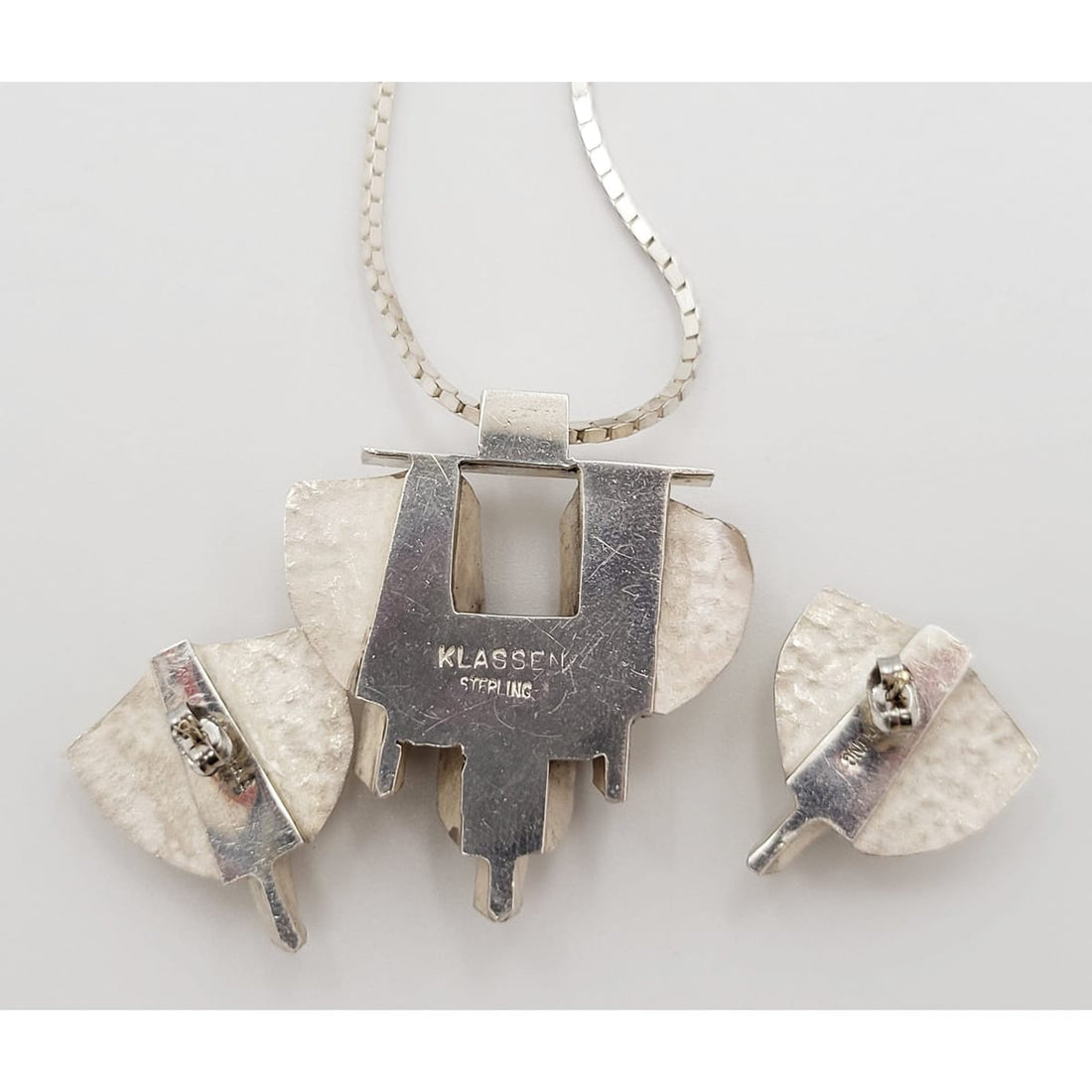 Klassen Jewelry Brianna Glanzer Klassen Sterling Silver Abstract Modernist Necklace &amp; Earring Set 1990s