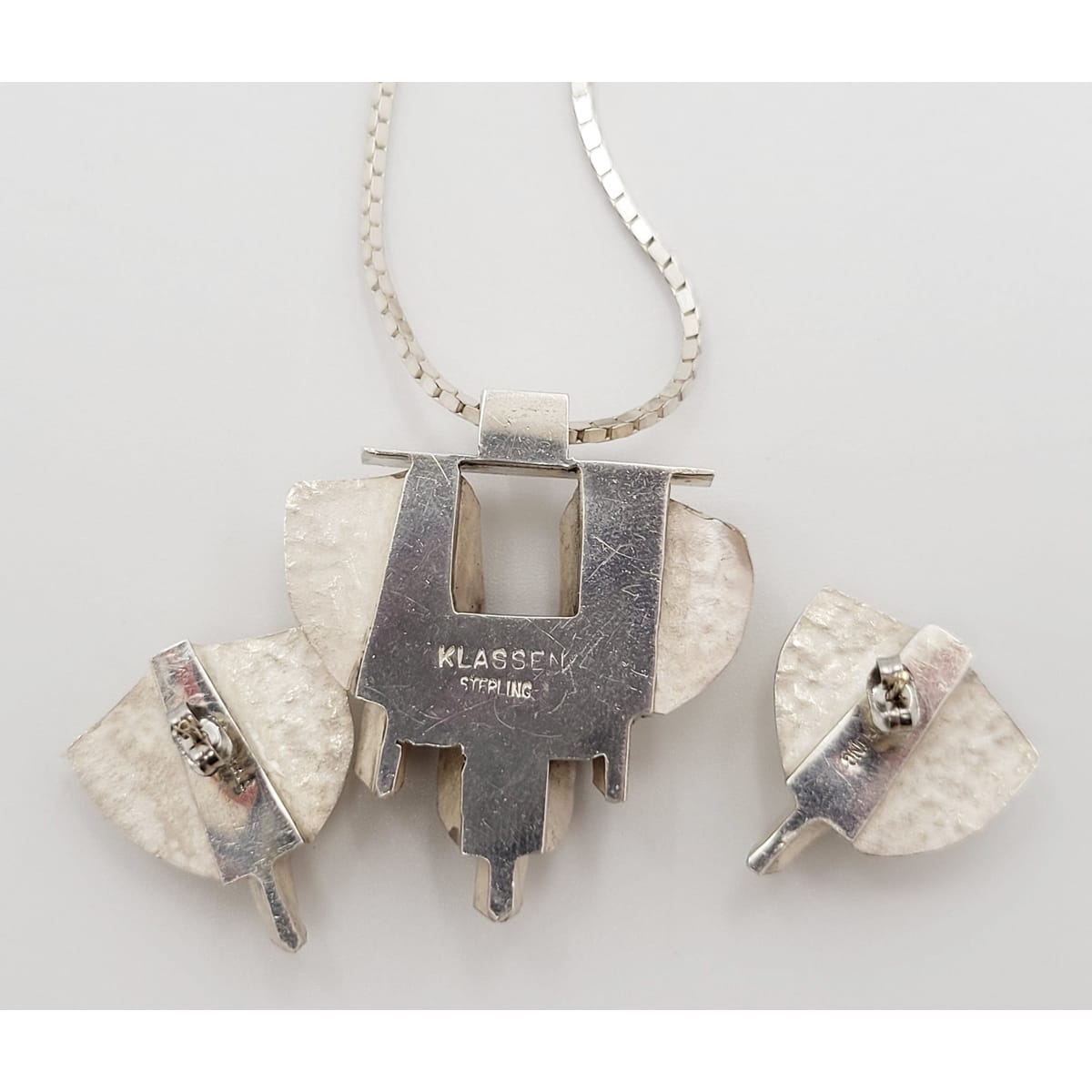 Klassen Jewelry Brianna Glanzer Klassen Sterling Silver Abstract Modernist Necklace &amp; Earring Set 1990s