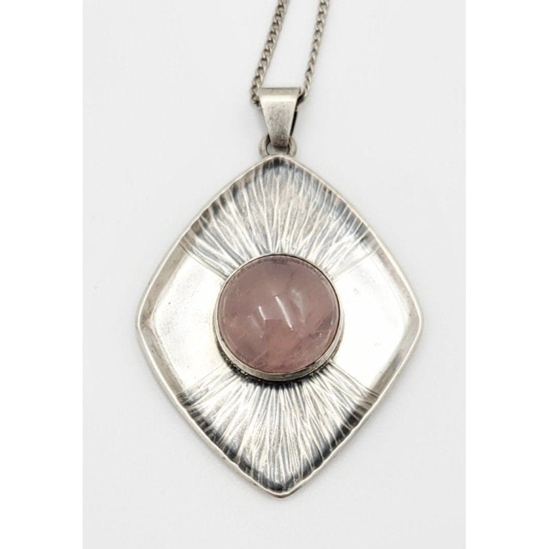 Knud Jorgensen Jewelry Vintage Danish Designer Knud Jorgensen Rose Quartz &amp; Sterling Modernist Necklace