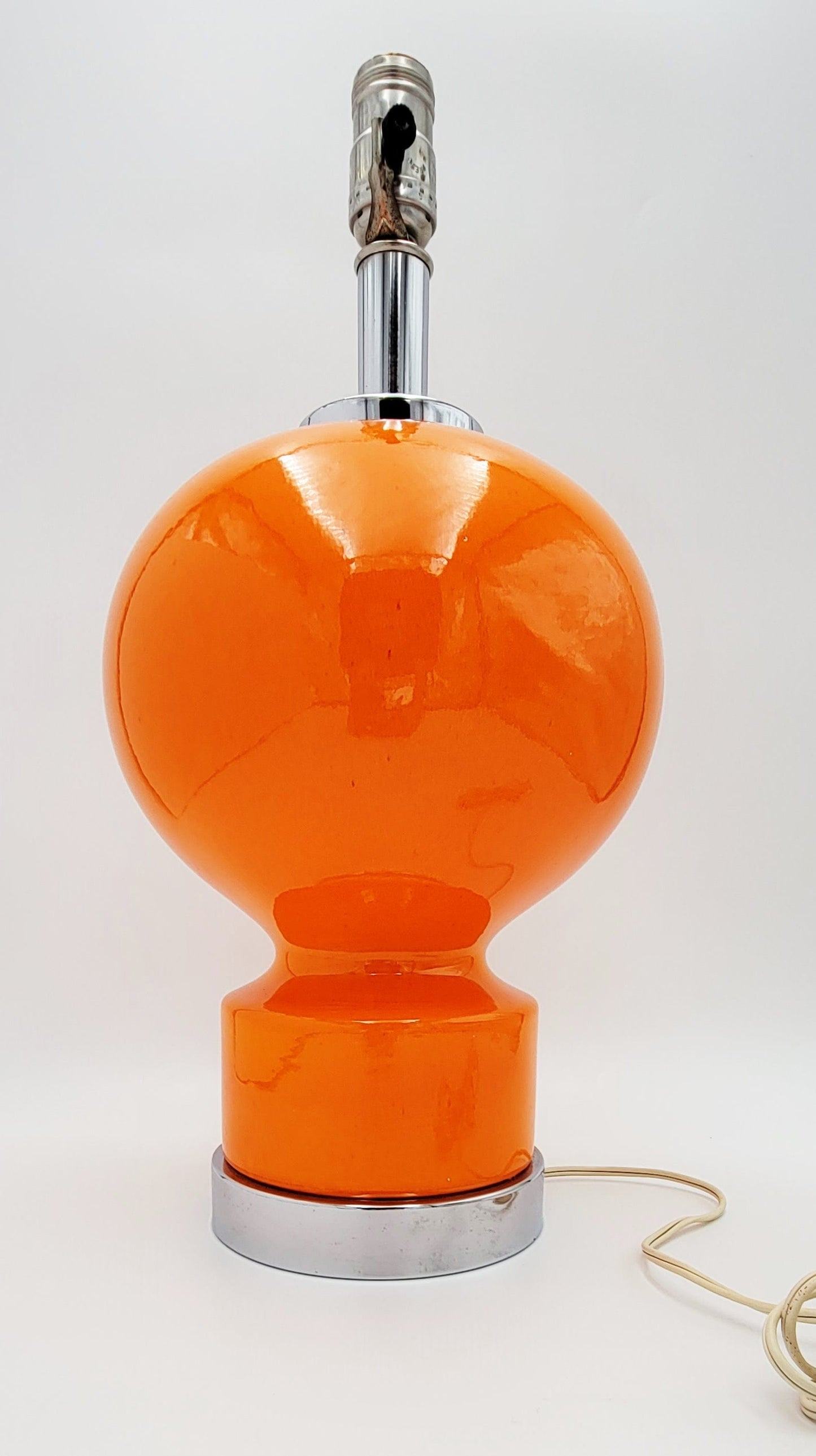 Kovacs Lighting Rare Retro Mod Kovacs Atomic Orange Ceramic & Chrome Table Lamp 1960s