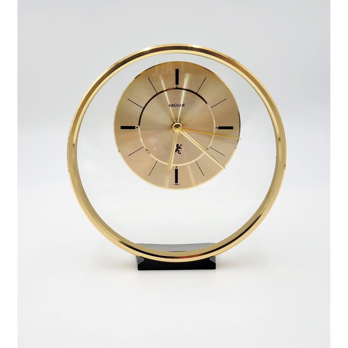 Kruger Clock RARE Krüger Modernist Brass Lucite Floating Shelf Mantel Desk Clock Circa 1985