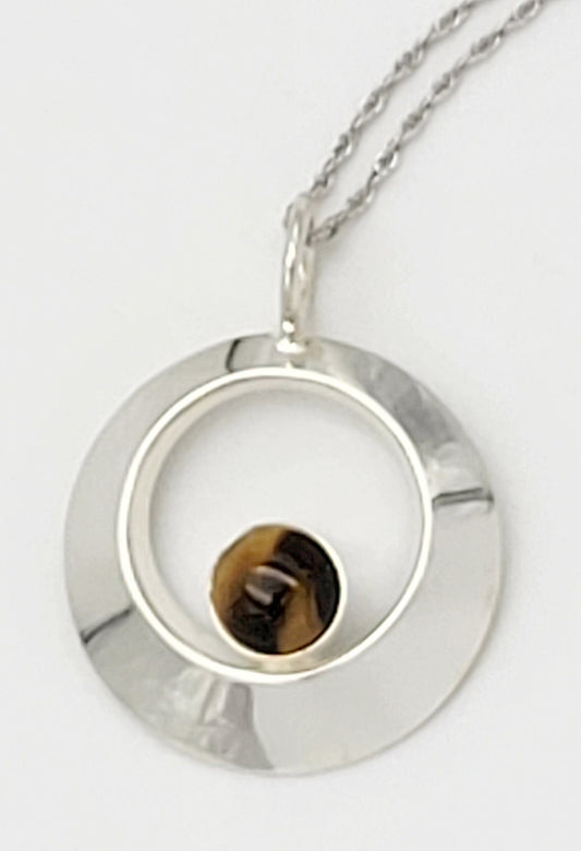 Kultaseppa Salovaara Jewelry Kultaseppa Salovaara Finland Modernist Sterling & Tiger's Eye Pendant Necklace