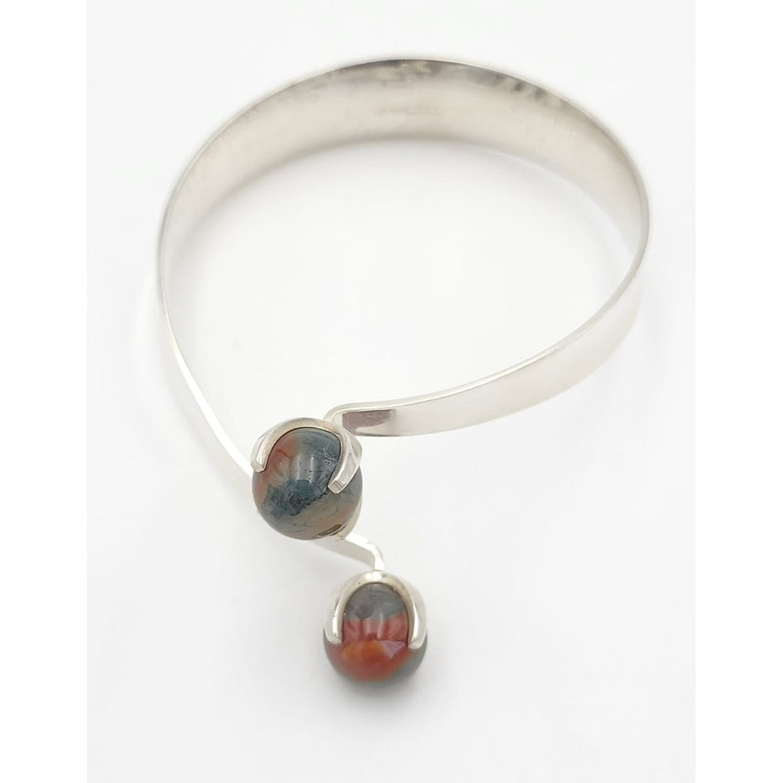 Kupittaan Kulta Jewelry Elis Kauppi Kupittaan Kulta Finland Modernist Sterling &amp; Stone Bypass Bangle Bracelet
