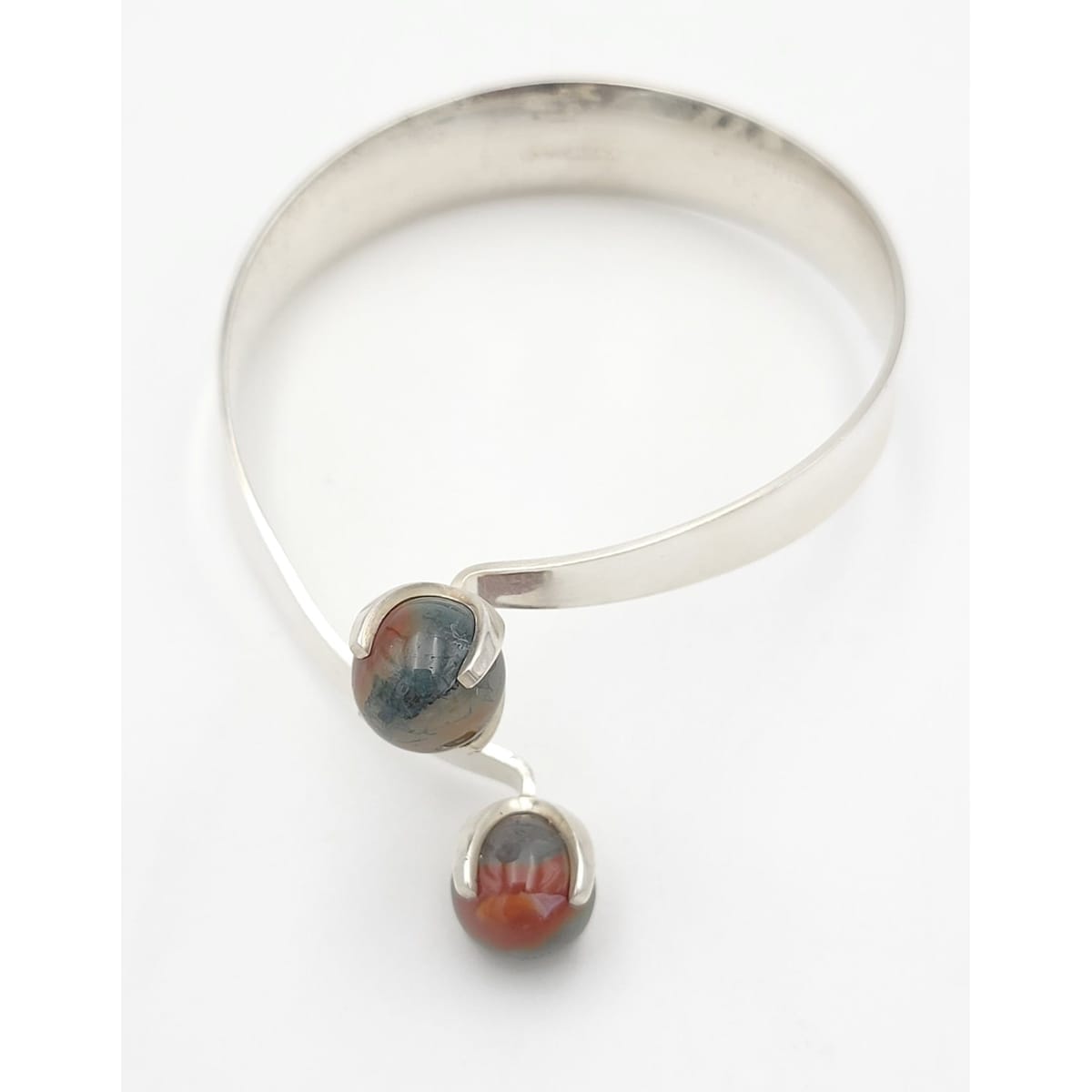 Kupittaan Kulta Jewelry Elis Kauppi Kupittaan Kulta Finland Modernist Sterling &amp; Stone Bypass Bangle Bracelet