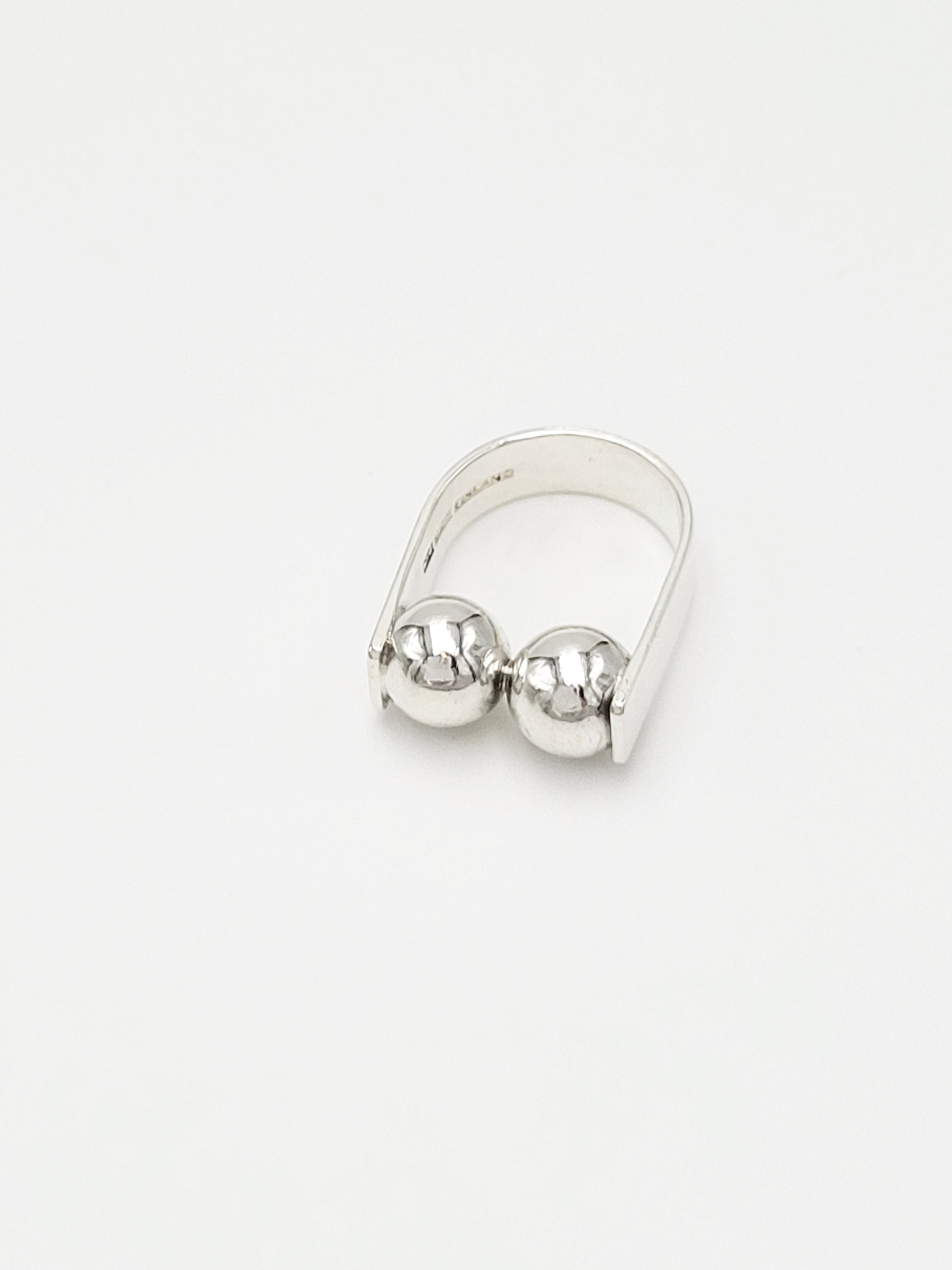 Kupittaan Kulta Jewelry Finnish Elis Kauppi Kupitaan Kulta Sterling 3D Modernist Dbl Orbs Ring 1960s