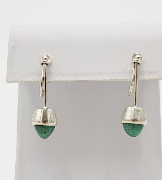 Kupittaan Kulta Jewelry Finnish Elis Kauppi Kupittaan Kulta Sterling Green Chalcedony Modernist Earrings 60s