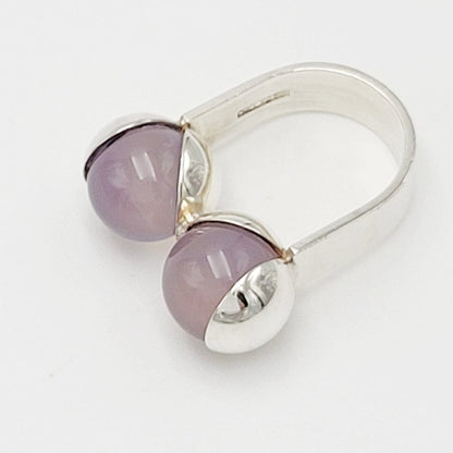 Kupittaan Kulta Jewelry RARE EK Kupitaan Kulta Sterling &amp; Rose Quartz 3D Orbs Modernist Ring 1960s