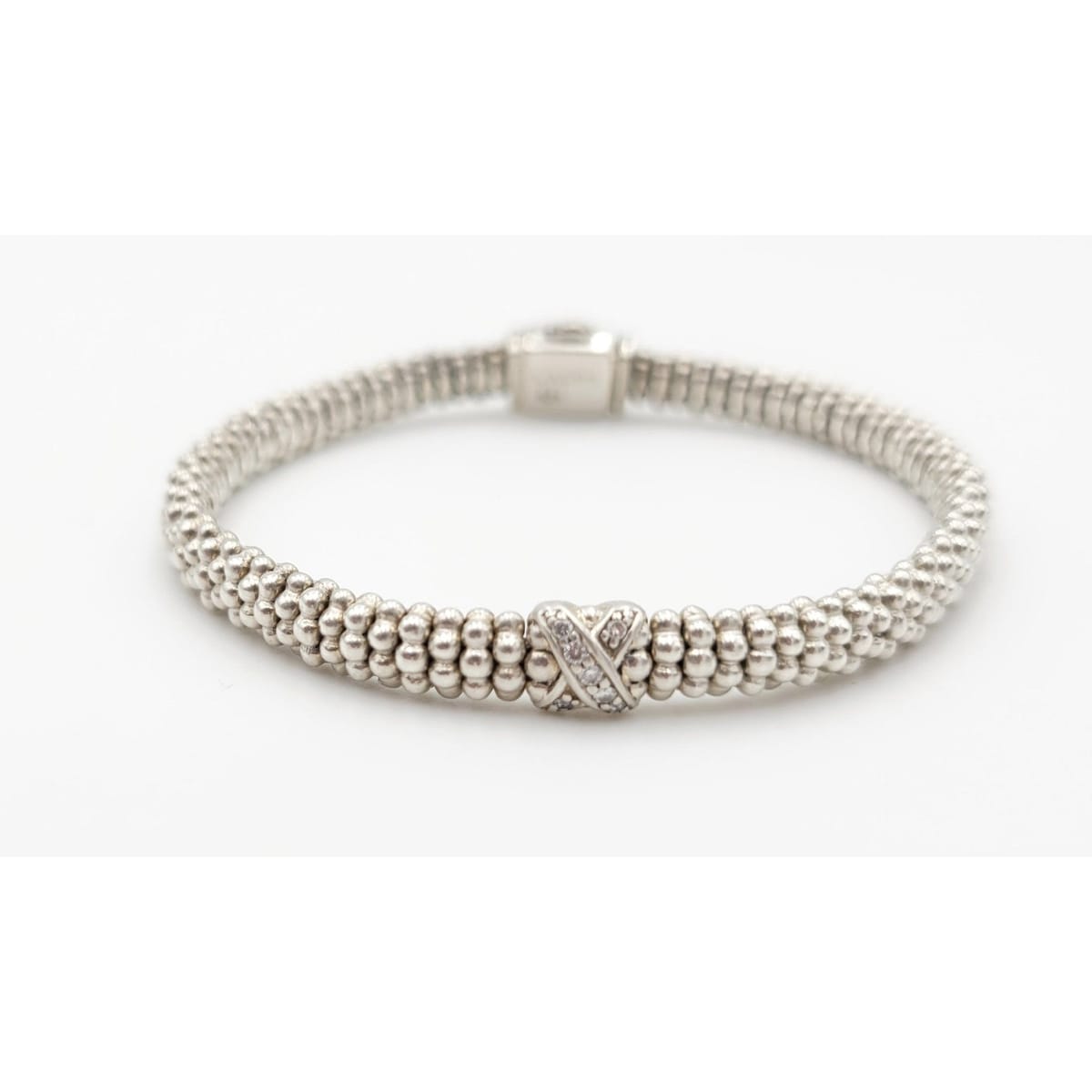 Lagos Jewelry Superb LAGOS Caviar Lux Sterling Silver &amp; Diamond Single X Station Bracelet Mint!