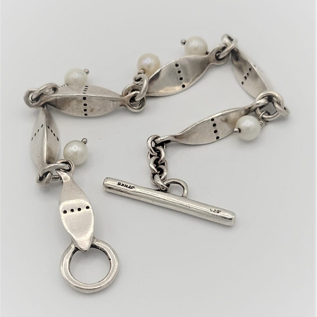 Lisa Jenks Jewelry Superb Artisan Lisa Jenks 925 Sterling Silver &amp; Dangling Pearls Modernist Bracelet