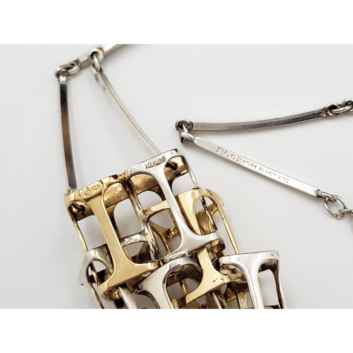 LJI and Niels Erik From Jewelry Superb Danish Design 14k &amp; 925 Abstract Modernist Cubist 3D HUGE Necklace