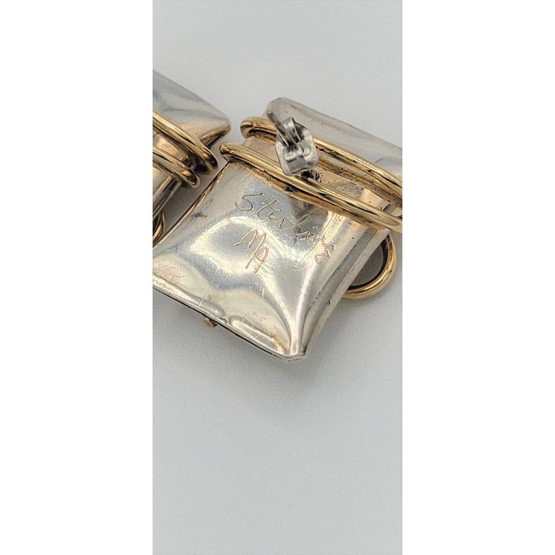 MA Sterling Jewelry Vintage Designer Signed MA Sterling Silver Modernist Earrings - Circa 1980&