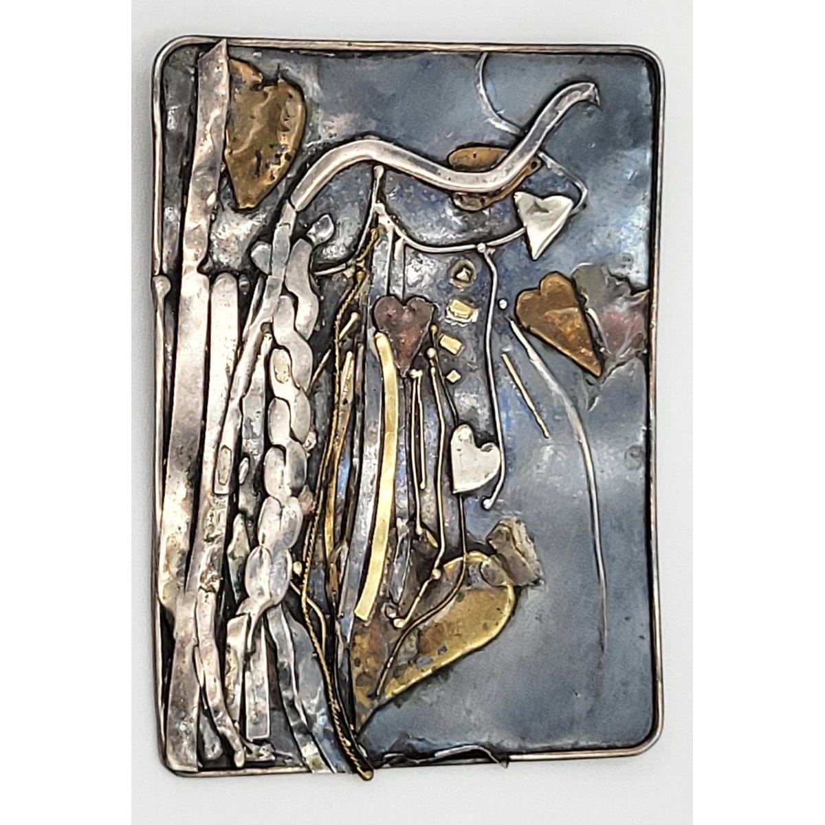 Marci Zelmanoff Jewelry RARE Designer Marci Zelmanoff Sterling Gold Copper Repousse Brooch 1978