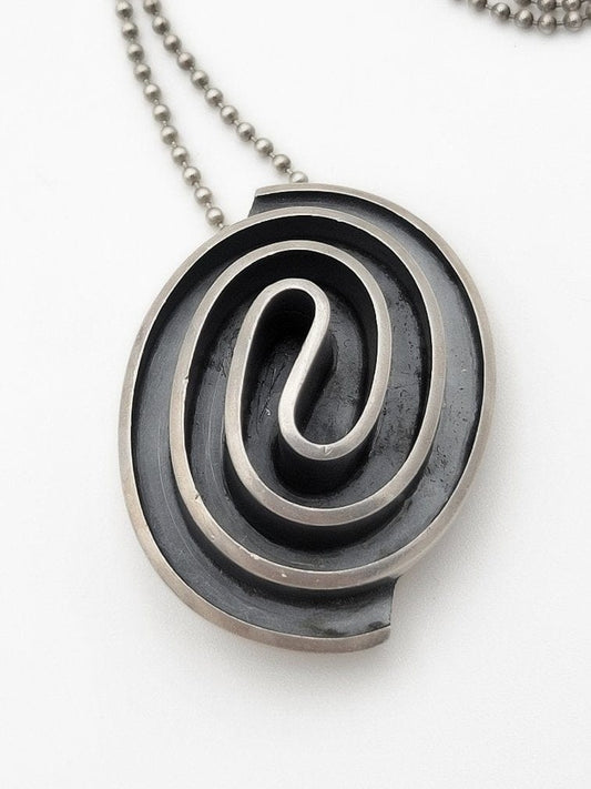 Maricela Taxco Jewelry Vintage Iconic Taxco Designer Maricela Modernist 3-D Maze Sterling Pendant Necklace