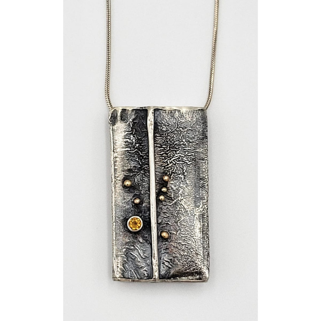 Mason Jewelry Vintage Studio Artisan Oxidized Sterling &amp; Citrine Brutalist Pendant Necklace Signed