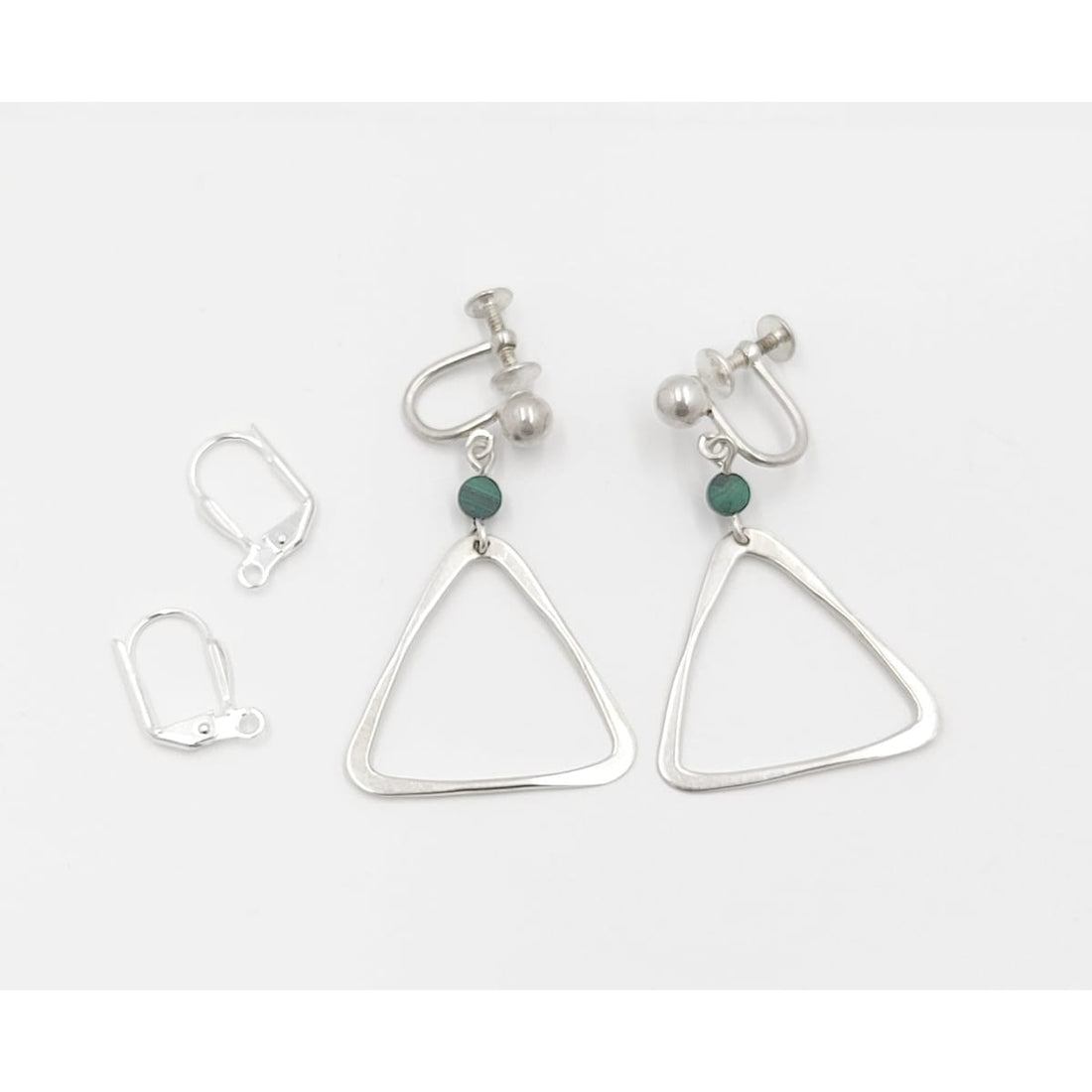 Masterson Jewelry Vintage Screwback Masterson Sterling and Green Malachite Triangle Drop Earrings