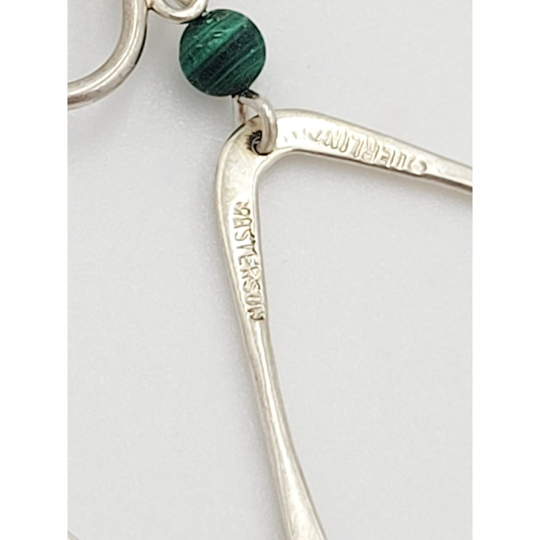 Masterson Jewelry Vintage Screwback Masterson Sterling and Green Malachite Triangle Drop Earrings