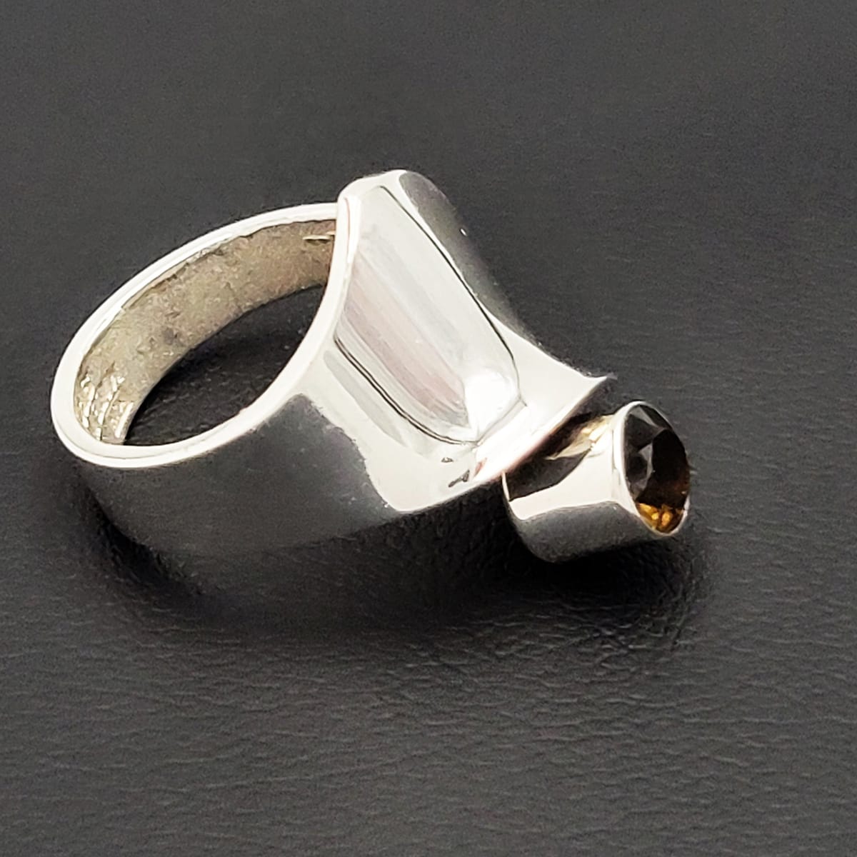 Matti J Hyvarinen Jewelry MJH Sirokoru Finland Abstract Modernist Sterling Smoky Quartz Ring 1976