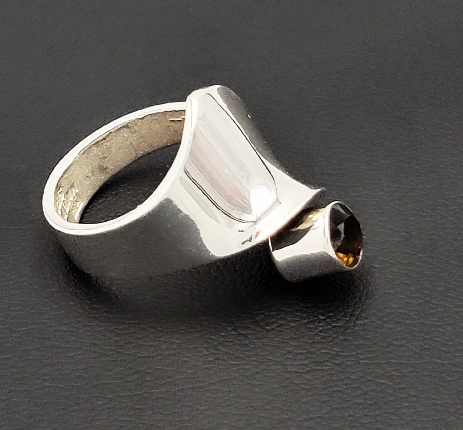 Matti J Hyvarinen Jewelry MJH Sirokoru Finland Abstract Modernist Sterling Smoky Quartz Ring 1976