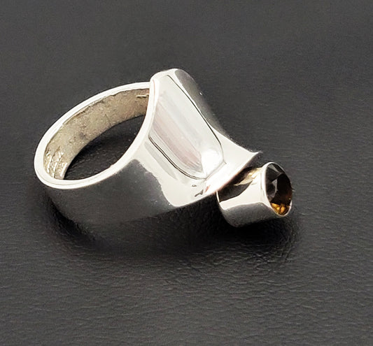 Matti J Hyvarinen Jewelry MJH Sirokoru Finland Abstract Modernist Sterling Smoky Quartz Ring 1976