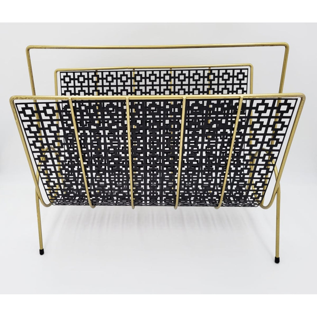 MCM Magazine Rack Magazine Rack MCM Brass and Steel Black &amp; Gold Magazine Rack