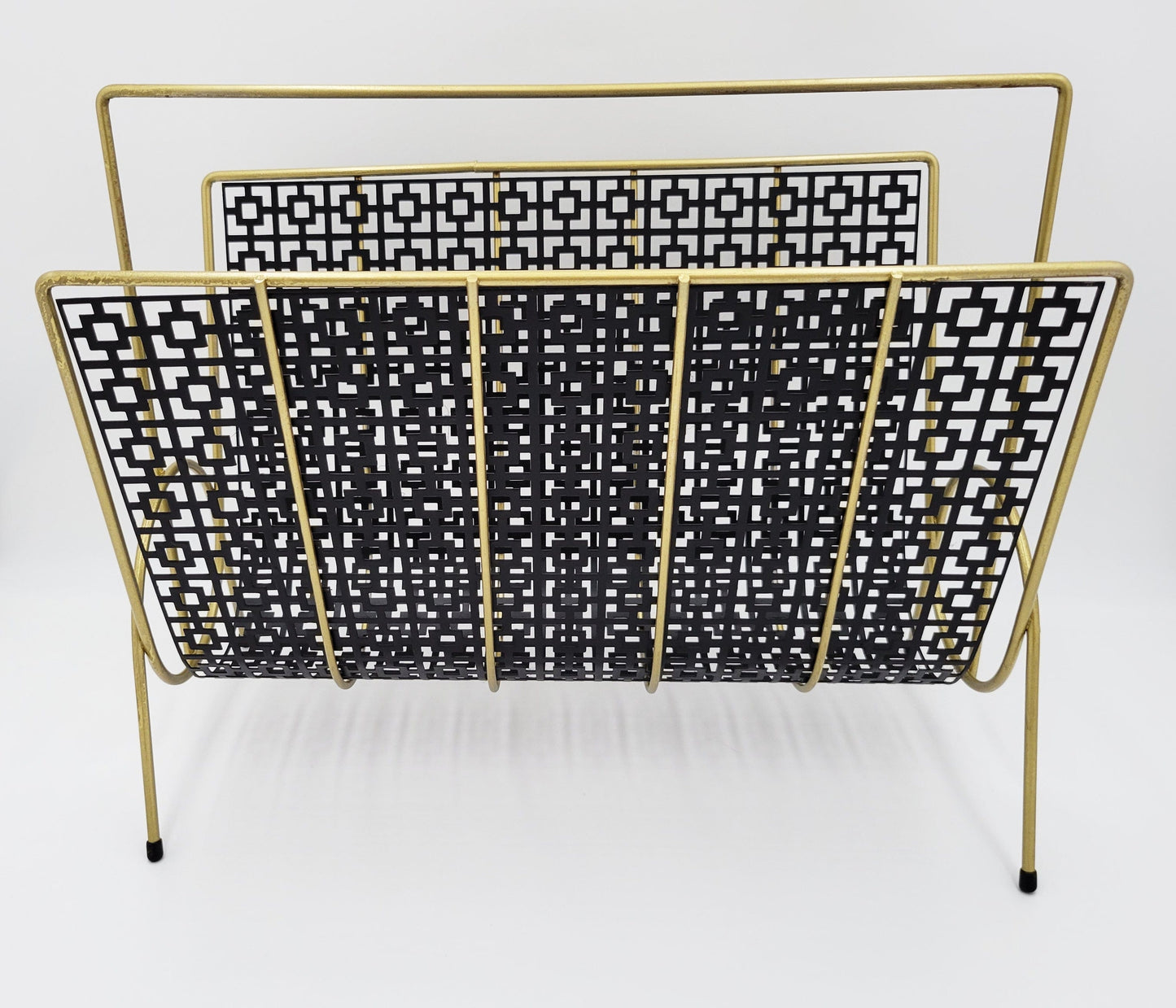 MCM Magazine Rack Magazine Rack MCM Brass and Steel Black & Gold Magazine Rack