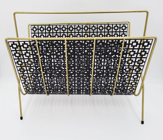 MCM Magazine Rack Magazine Rack MCM Brass and Steel Black & Gold Magazine Rack