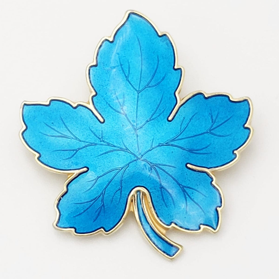 Meka Jewelry Denmark Meka Reklamegaver Sterling Silver Blue Enamel Maple Leaf Brooch 1950s