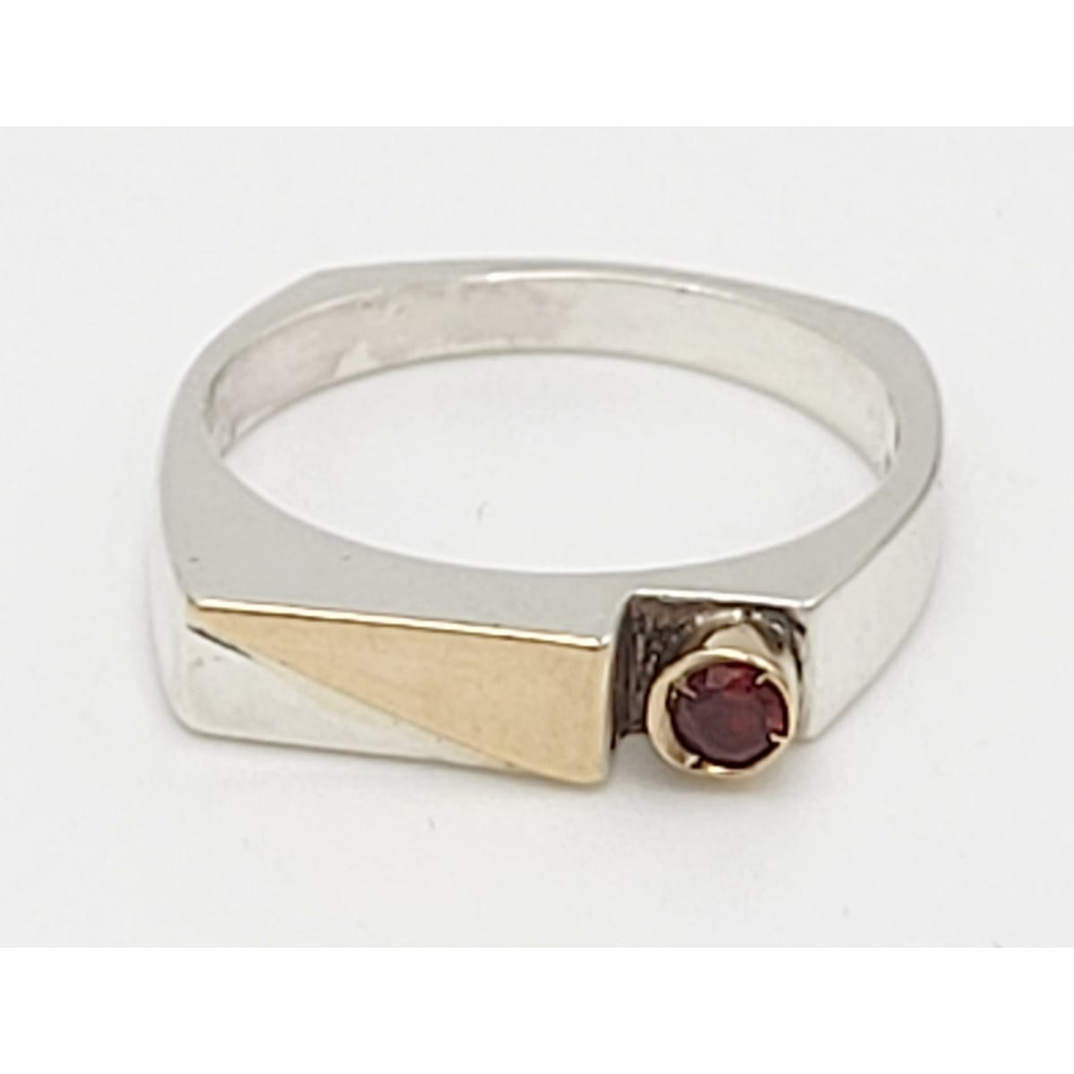Michael Lehrman Jewelry CA Designer Michael Lehrman Sterling 14k Garnet Modernist Band Ring 1980s