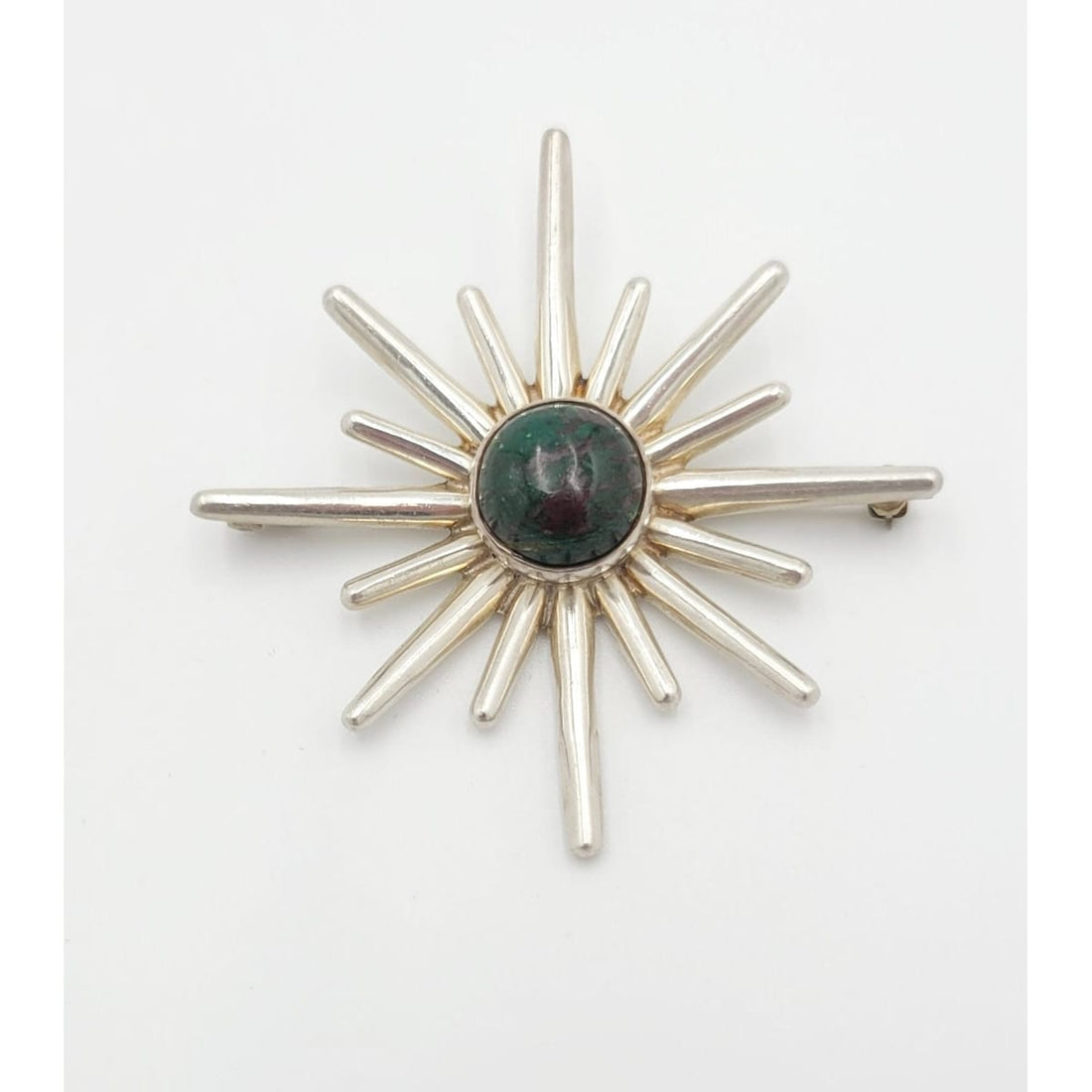 Miguel Melendez Jewelry Miguel Melendez Margot de Taxco Sterling Malachite Iconic Sunburst Brooch 1950s