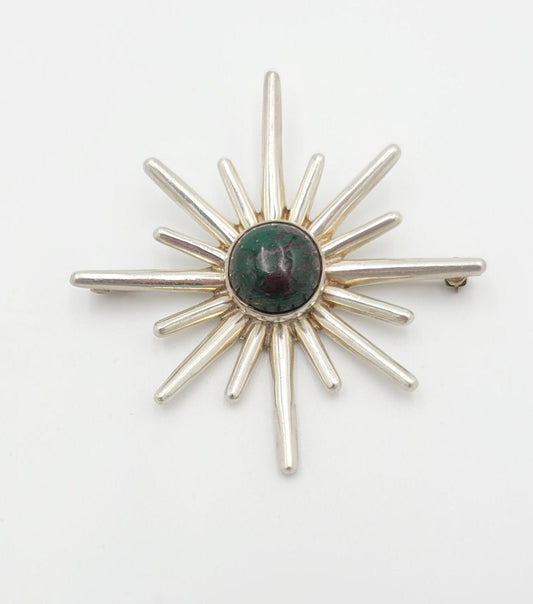 Miguel Melendez Jewelry Miguel Melendez Margot de Taxco Sterling Malachite Iconic Sunburst Brooch 1950s