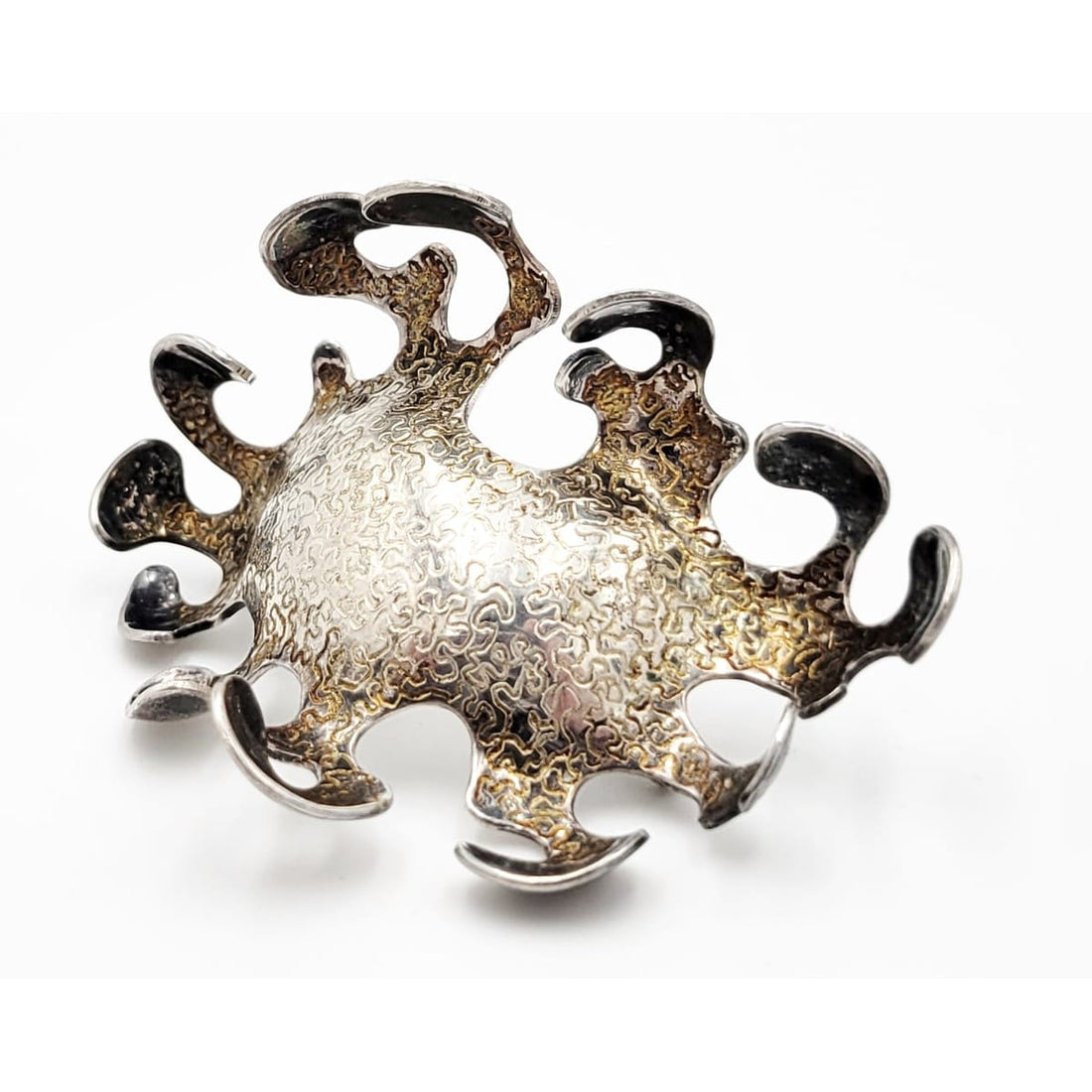 ML Sterling Jewelry Vintage Designer Sterling Biomorphic Abstract Retro Brooch Signed Dated 1972