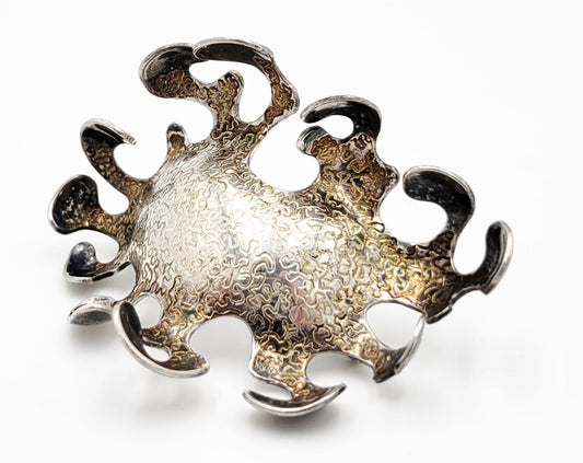 ML Sterling Jewelry Vintage Designer Sterling Biomorphic Abstract Retro Brooch Signed Dated 1972