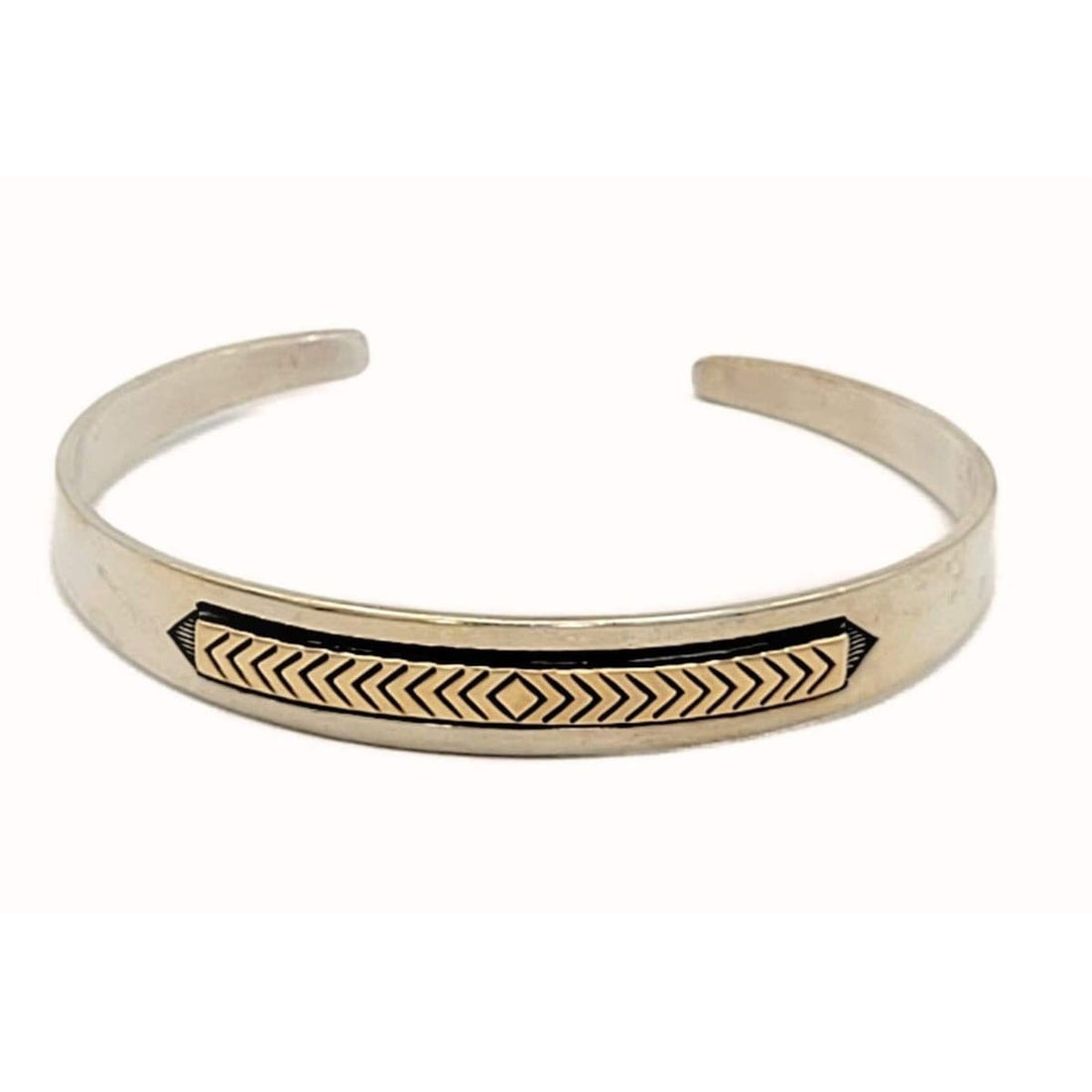 MM Rogers Jewelry 925S &amp; 14k Gold J. Yazzie Navajo for MM Rogers Unisex Cuff Bracelet Circa 1980s