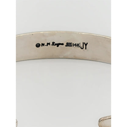 MM Rogers Jewelry 925S &amp; 14k Gold J. Yazzie Navajo for MM Rogers Unisex Cuff Bracelet Circa 1980s